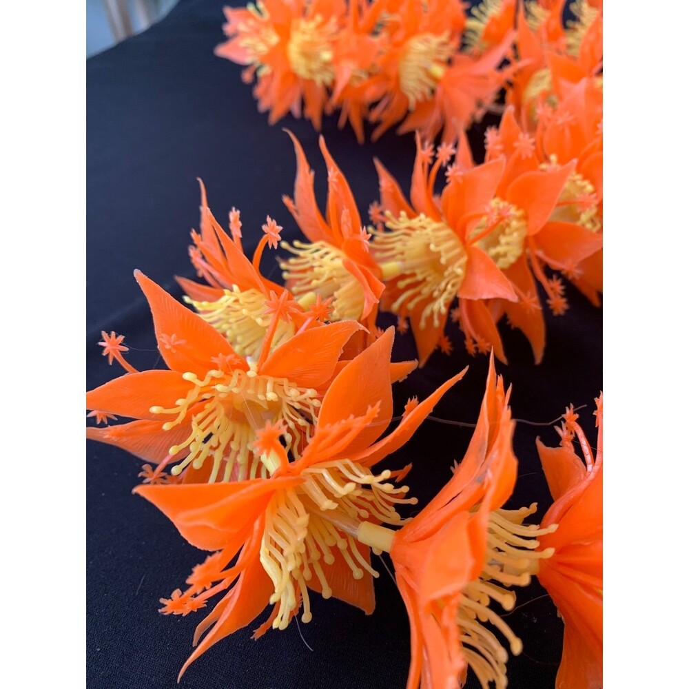 Vintage Hawaiian Plastic Lei Hula Luau Tiki MCM 1960s 1970s Orange Flowers